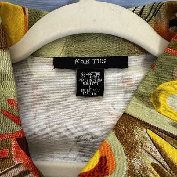 Kak Tus Artsy Button Front Women's Sz L 3/4 Sleeves Pockets Cotton Blend - Picture 9 of 9